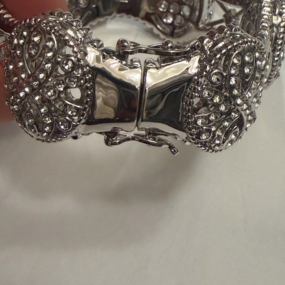 QVC Silver and Diamond Gemstone Bold Bangle Bracelet with Sparkling Accents NWT - Picture 5 of 7